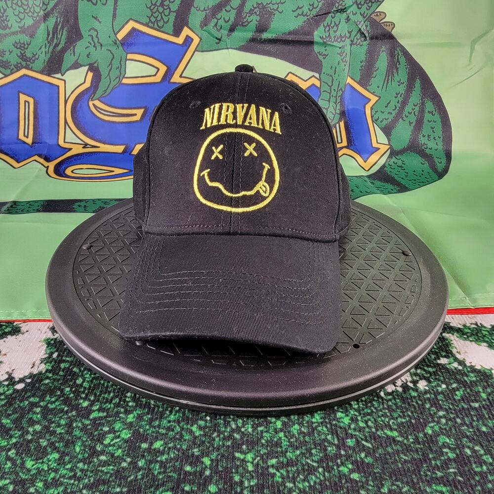 Nirvana Cap Black w Yellow Smiley Face Logo OSFA